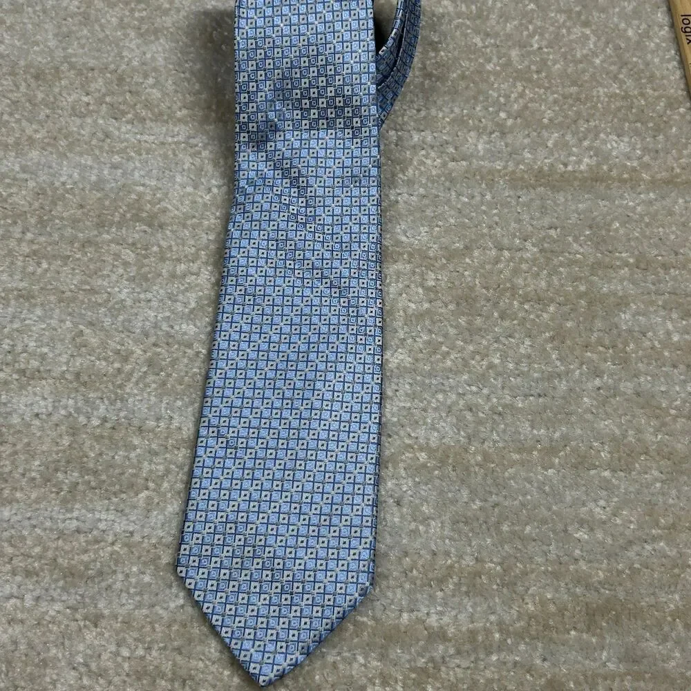Pierre Cardin Tie Mens Blue Geometric 100% Silk Necktie Classic Formal Business